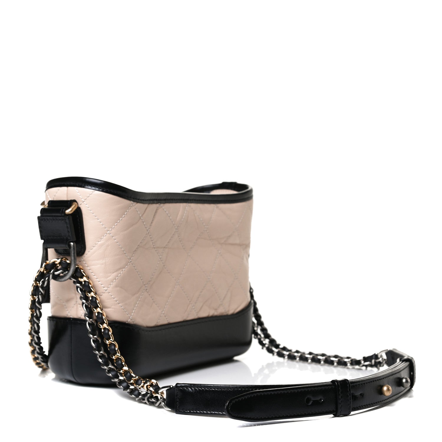 Chanel Aged Calfskin Quilted Small Gabrielle Hobo Beige Black 3 of 14