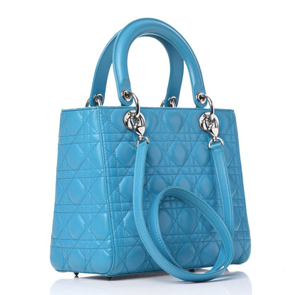 Christian Dior Lambskin Cannage Medium Lady Dior Blue 4 of 17