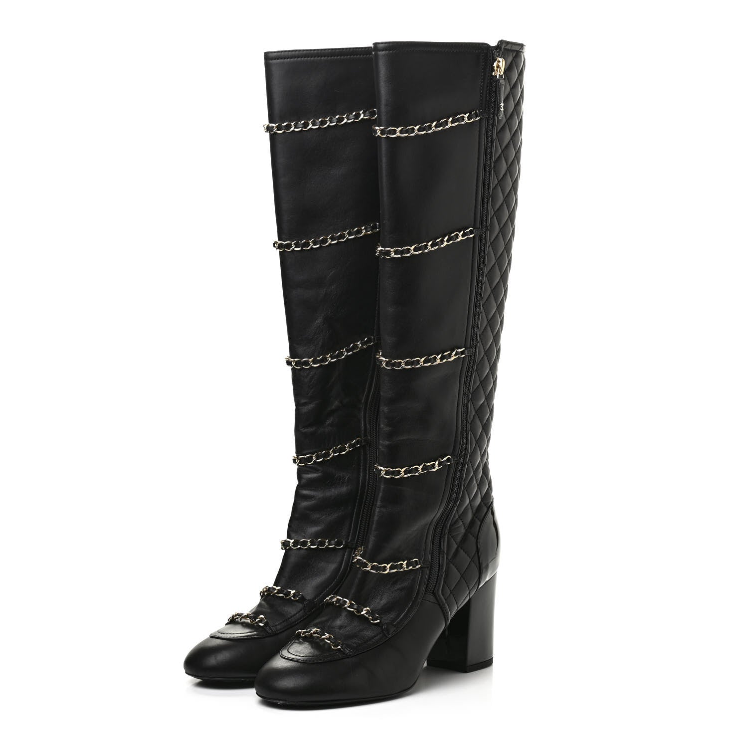 Chanel Lambskin Patent Calfskin Chained High Boots 39 Black 3 of 8