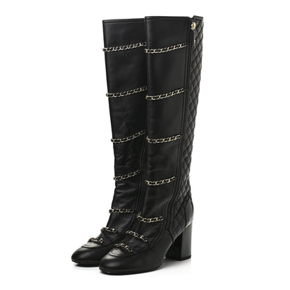 Chanel Lambskin Patent Calfskin Chained High Boots 39 Black 3 of 8