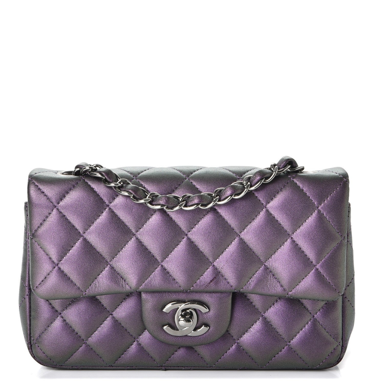 Chanel Metallic Lambskin Quilted Mini Rectangular Flap Purple 1 of 12