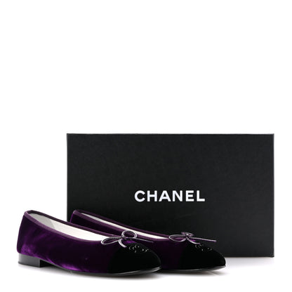 Chanel Velvet Cap Toe Ballerina Flats 35.5 Purple Black 10 of 10