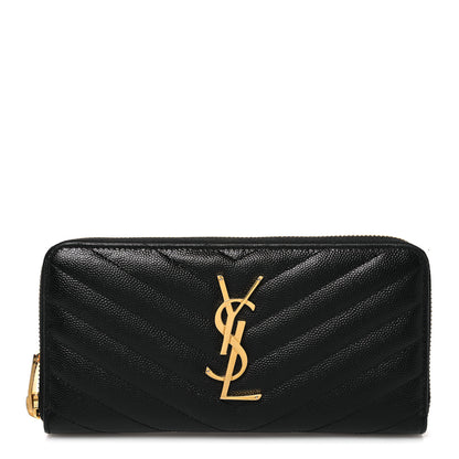 Saint Laurent Grain De Poudre Matelasse Chevron Monogram Zip Around Wallet Black 1 of 6