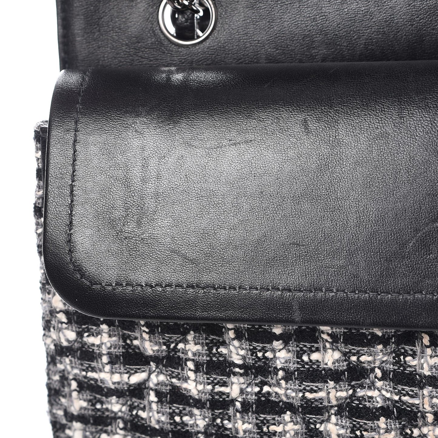 Tweed Medium Double Flap Black White