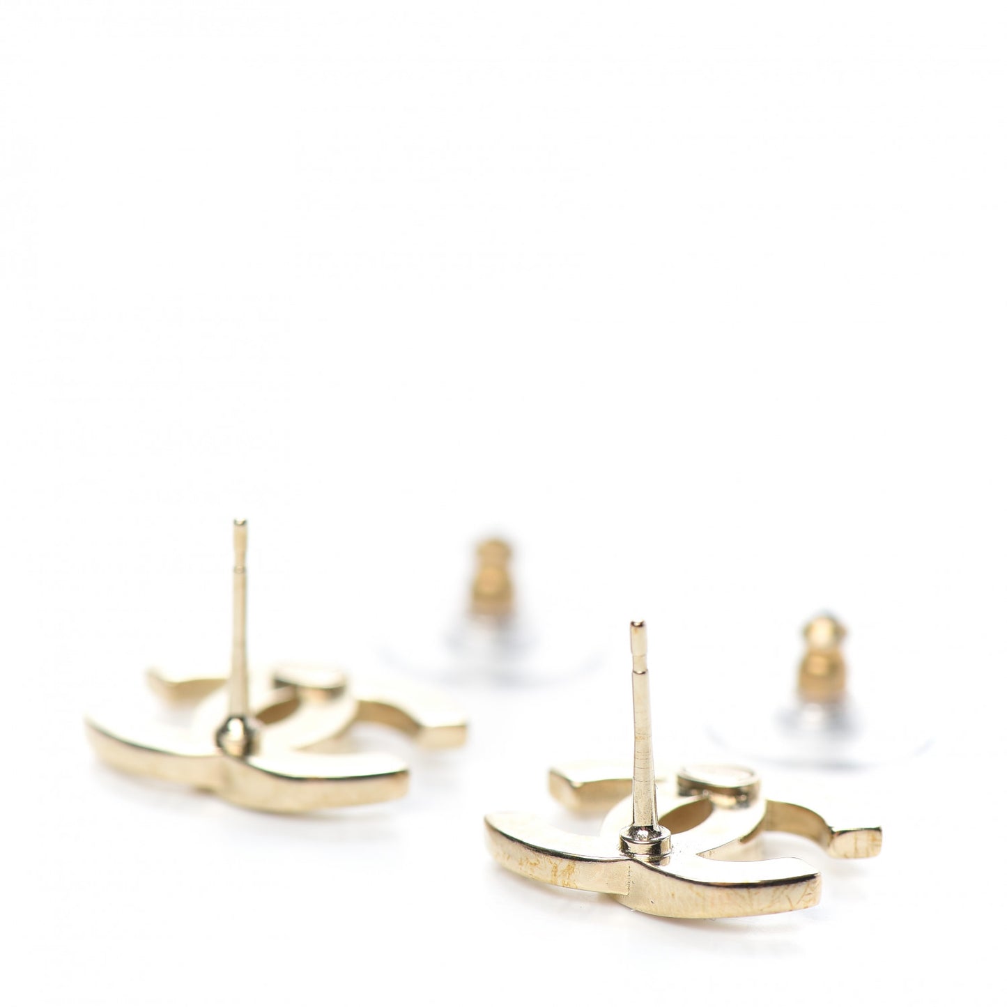 Crystal Metal CC Paris Button Stud Earrings Gold