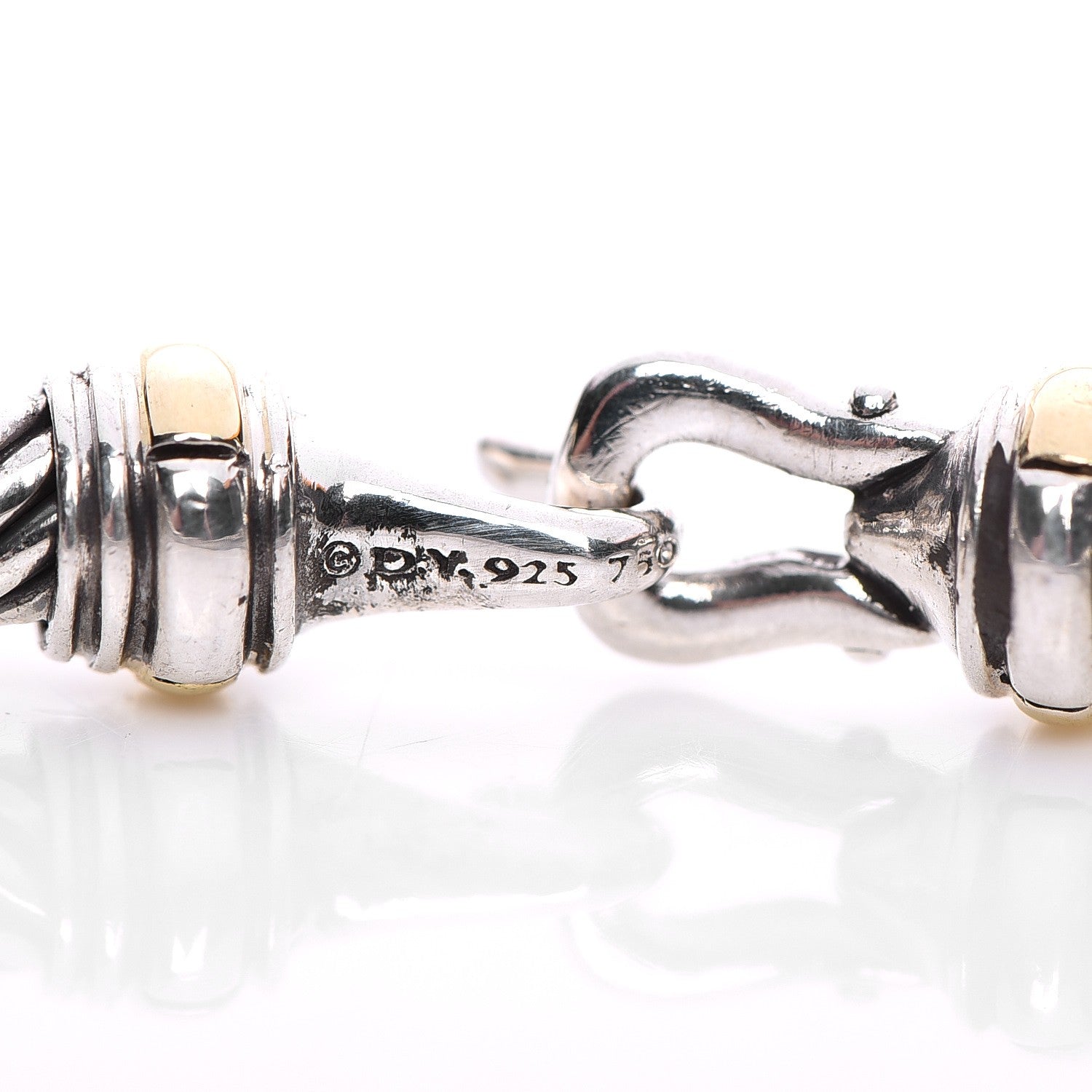 David Yurman Sterling Silver 18K Yellow Gold 4mm Cable Buckle Bracelet 4 of 5