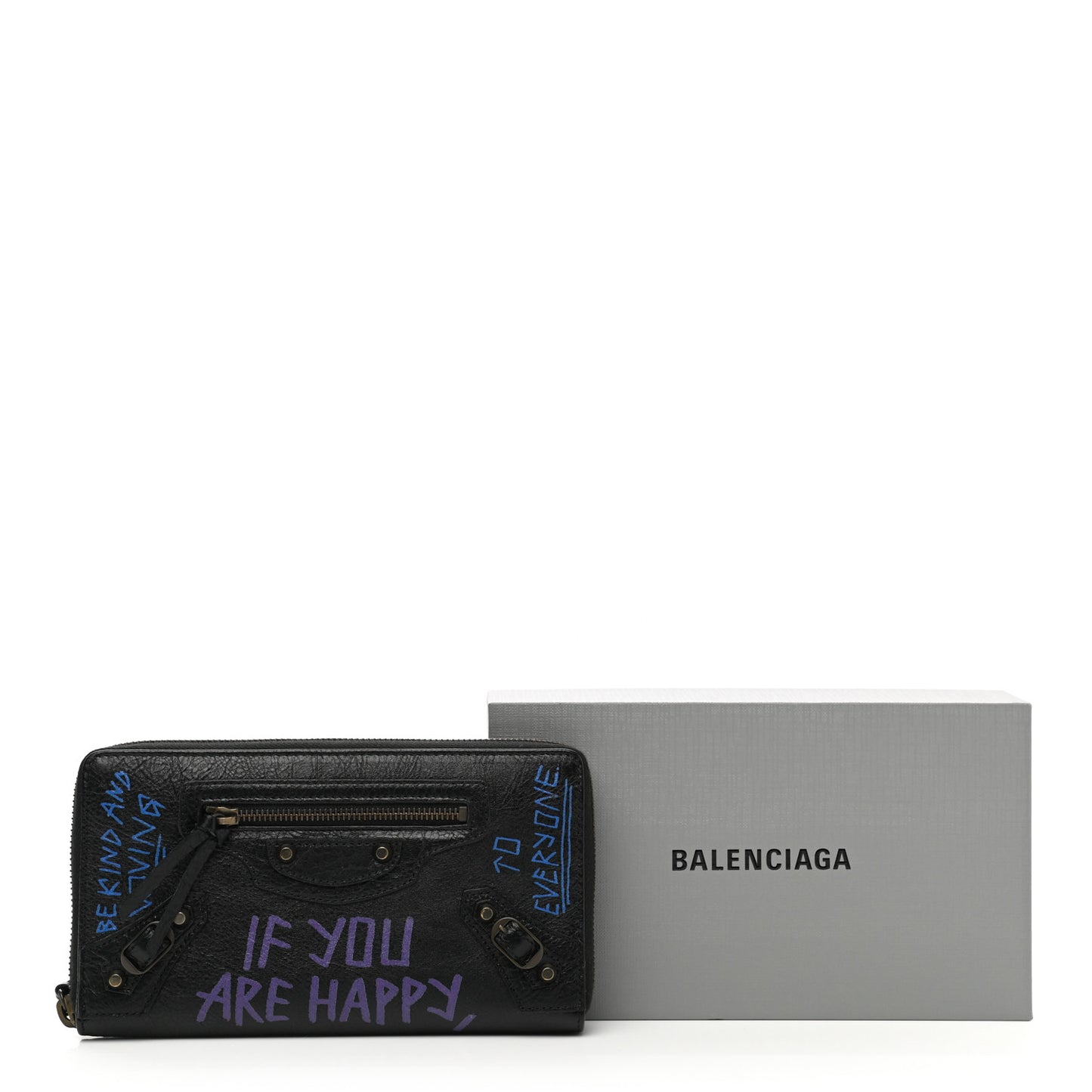 Agneau Arena Graffiti All Over Classic Hardware Continental Zip Around Wallet Black Bleu Violet