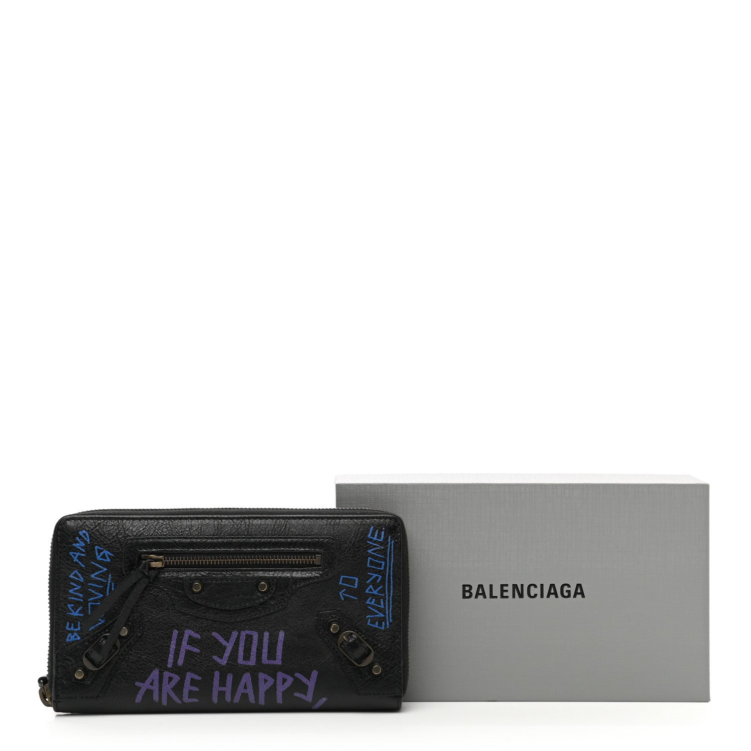 Balenciaga Agneau Arena Graffiti All Over Classic Hardware Continental Zip Around Wallet Black Bleu Violet 8 of 8