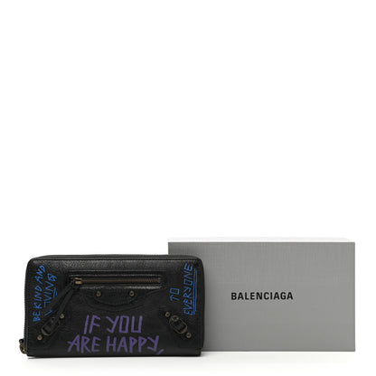 Balenciaga Agneau Arena Graffiti All Over Classic Hardware Continental Zip Around Wallet Black Bleu Violet 8 of 8