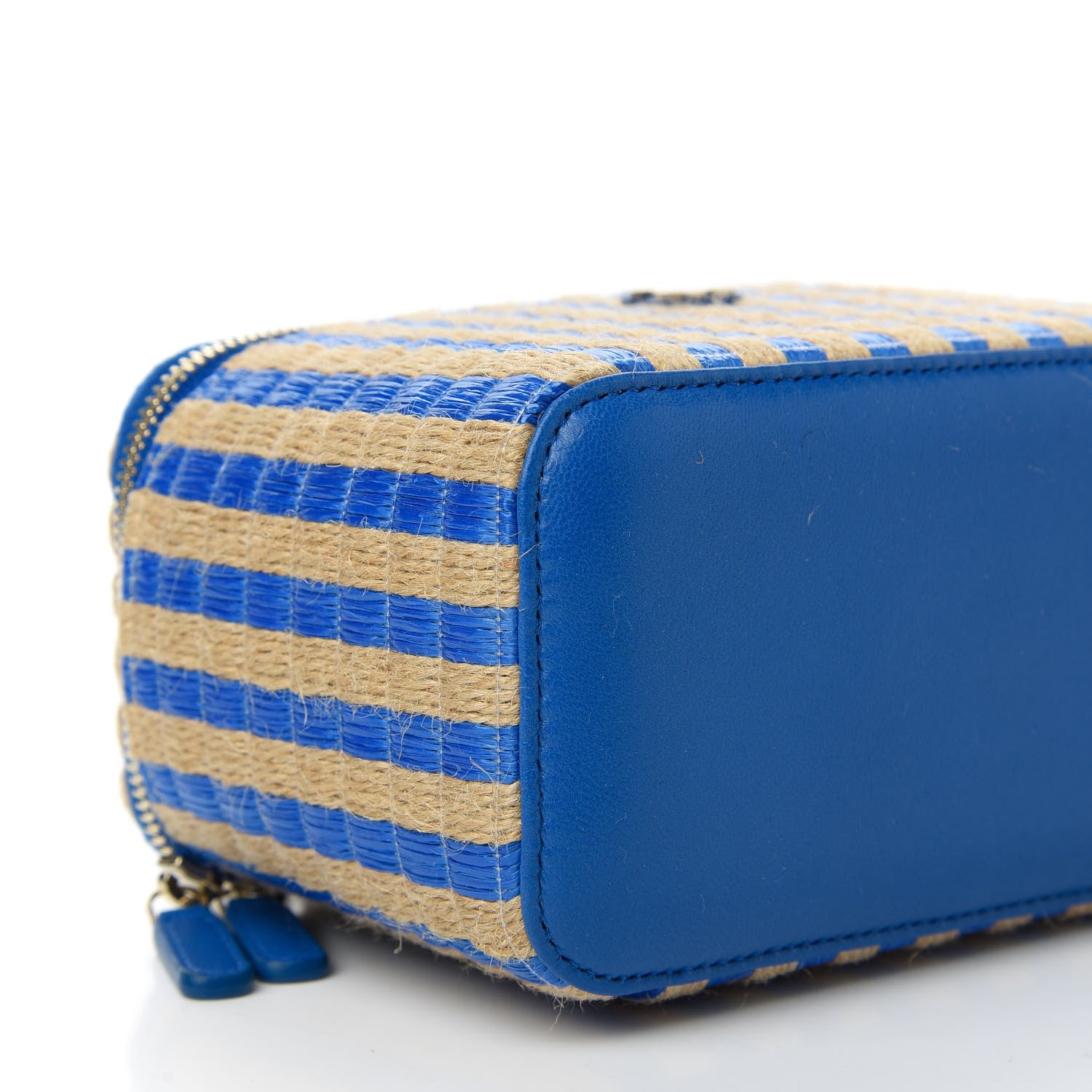 Chanel Raffia Jute Striped Small Vanity Case With Chain Blue Beige 6 of 10