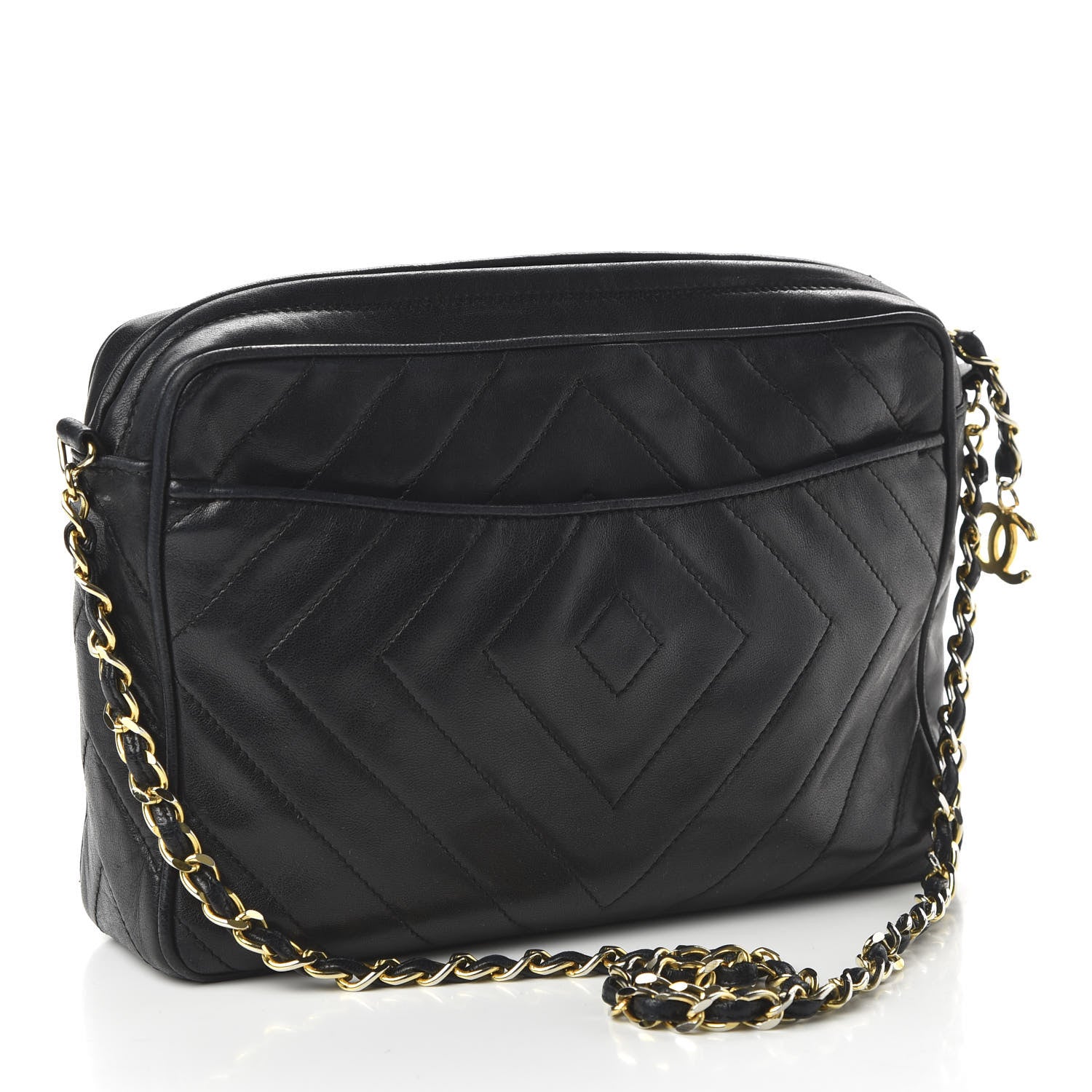 Chanel Lambskin Chevron Quilted Camera Case Black 3 of 10