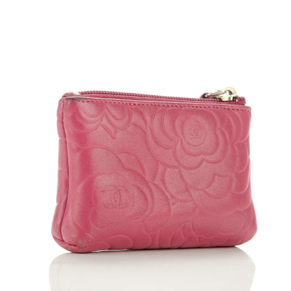 Chanel Lambskin Camellia Embossed Key Holder Case Fuchsia 3 of 7