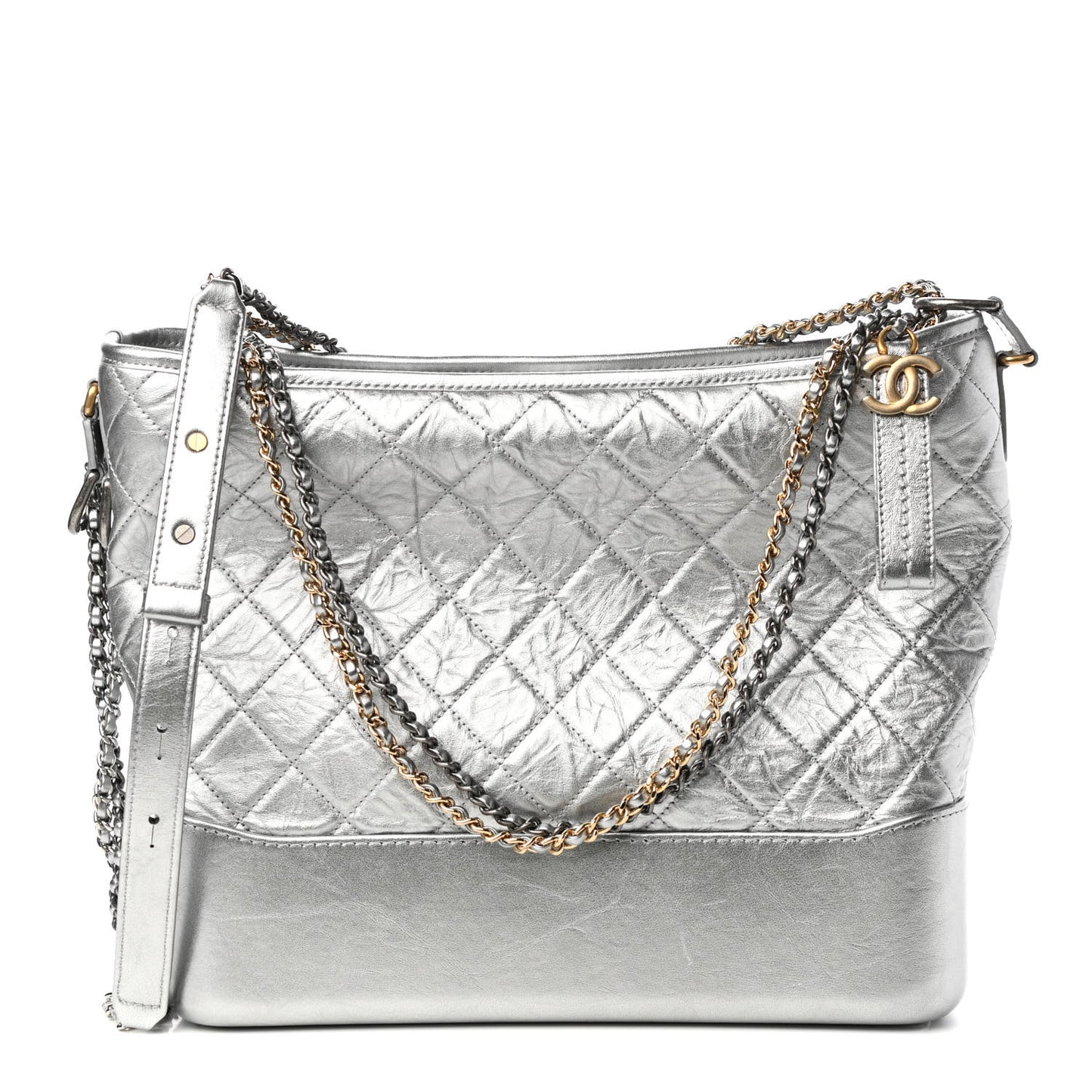 Metallic Lambskin Calfskin Quilted Large Gabrielle Hobo Silver