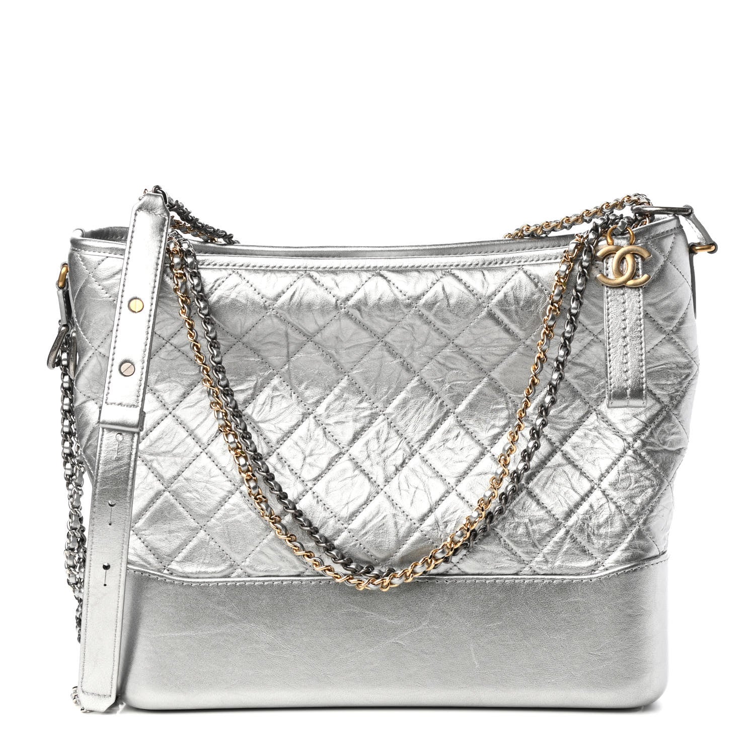 Chanel Metallic Lambskin Calfskin Quilted Large Gabrielle Hobo Silver 1 of 11