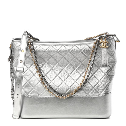 Chanel Metallic Lambskin Calfskin Quilted Large Gabrielle Hobo Silver 1 of 11