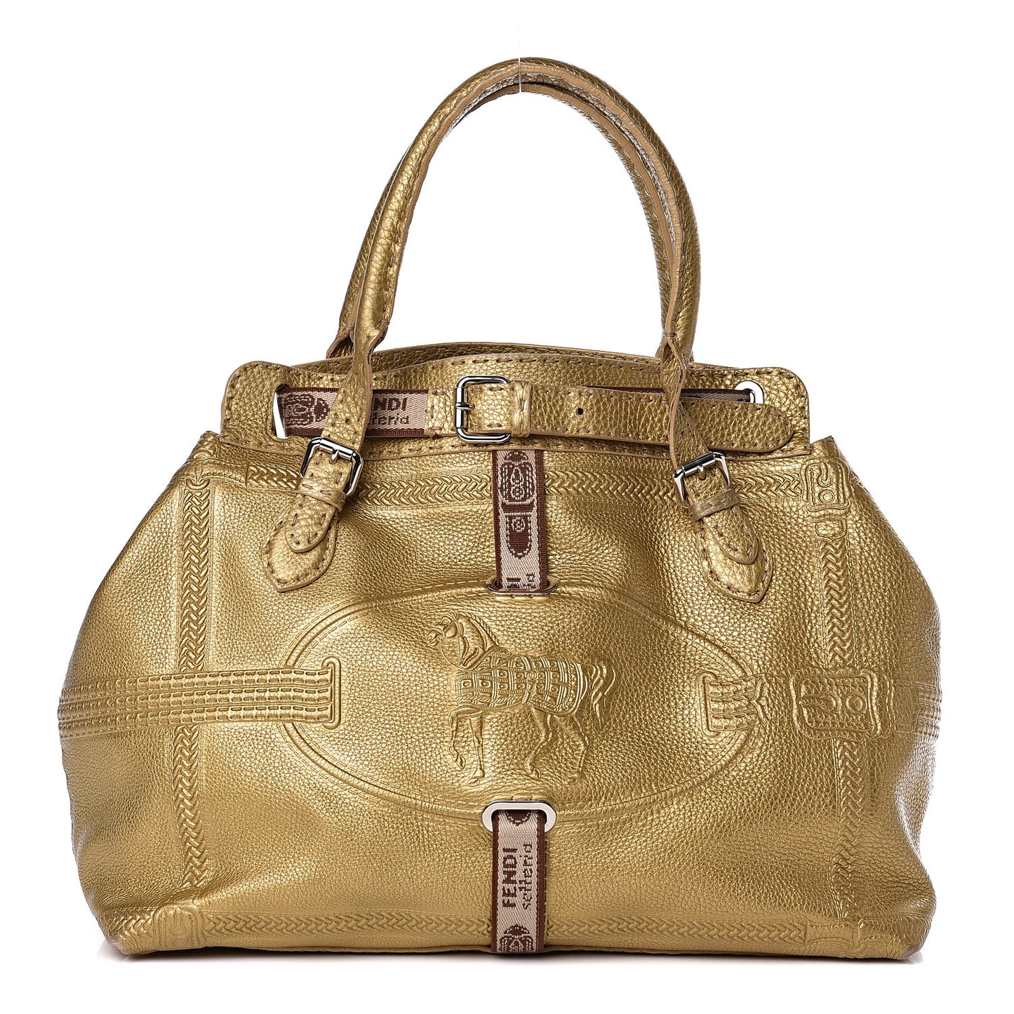 Calfskin Romano Selleria Large Villa Borghese Tote Gold