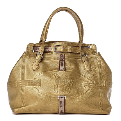 Fendi Calfskin Romano Selleria Large Villa Borghese Tote Gold 1 of 14