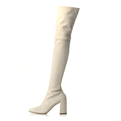 Hermes Suede Goatskin Over The Knee Boots 39.5 Craie 1 of 8