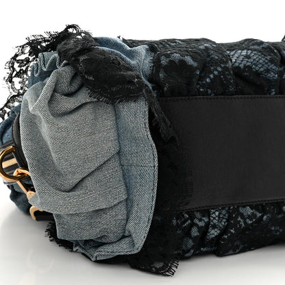 Dolce & Gabbana Denim Lace Calfskin Ruffled Miss Rouche Satchel Blue Black 8 of 9