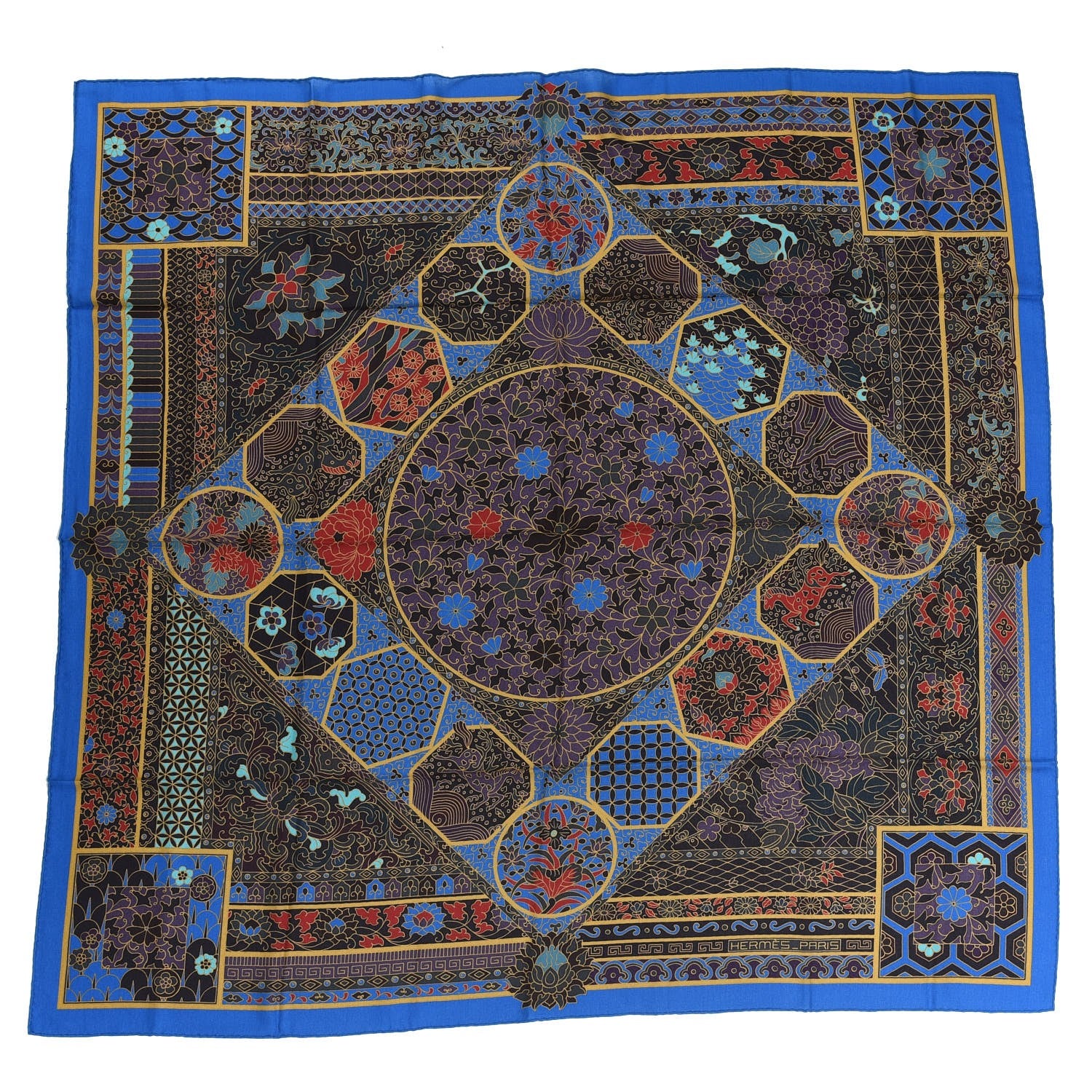 Hermes Cashmere Silk Collections Imperiales Shawl 140 Bleu Liedevin Mordore 1 of 8