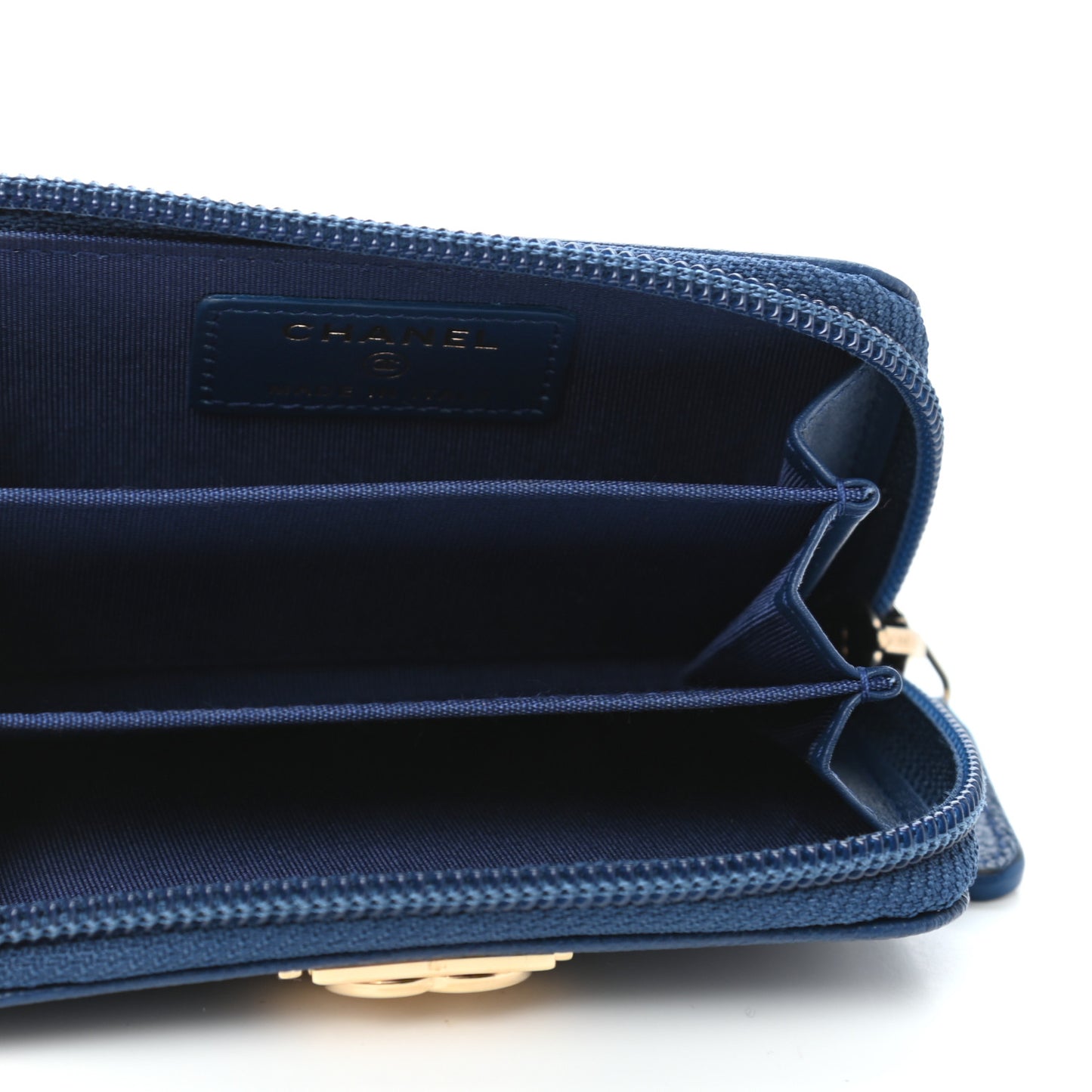 Caviar Quilted Boy Zip Around Coin Purse Wallet Dark Blue