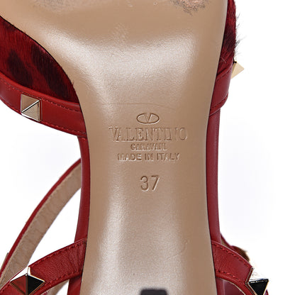 Valentino Garavani Calf Hair Leopard Print Rockstud Ankle Strap 65mm Pumps 37 Rosso Valentino 7 of 16