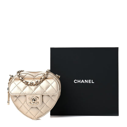 Chanel Metallic Lambskin Quilted CC In Love Heart Clutch With Chain Gold 10 of 10