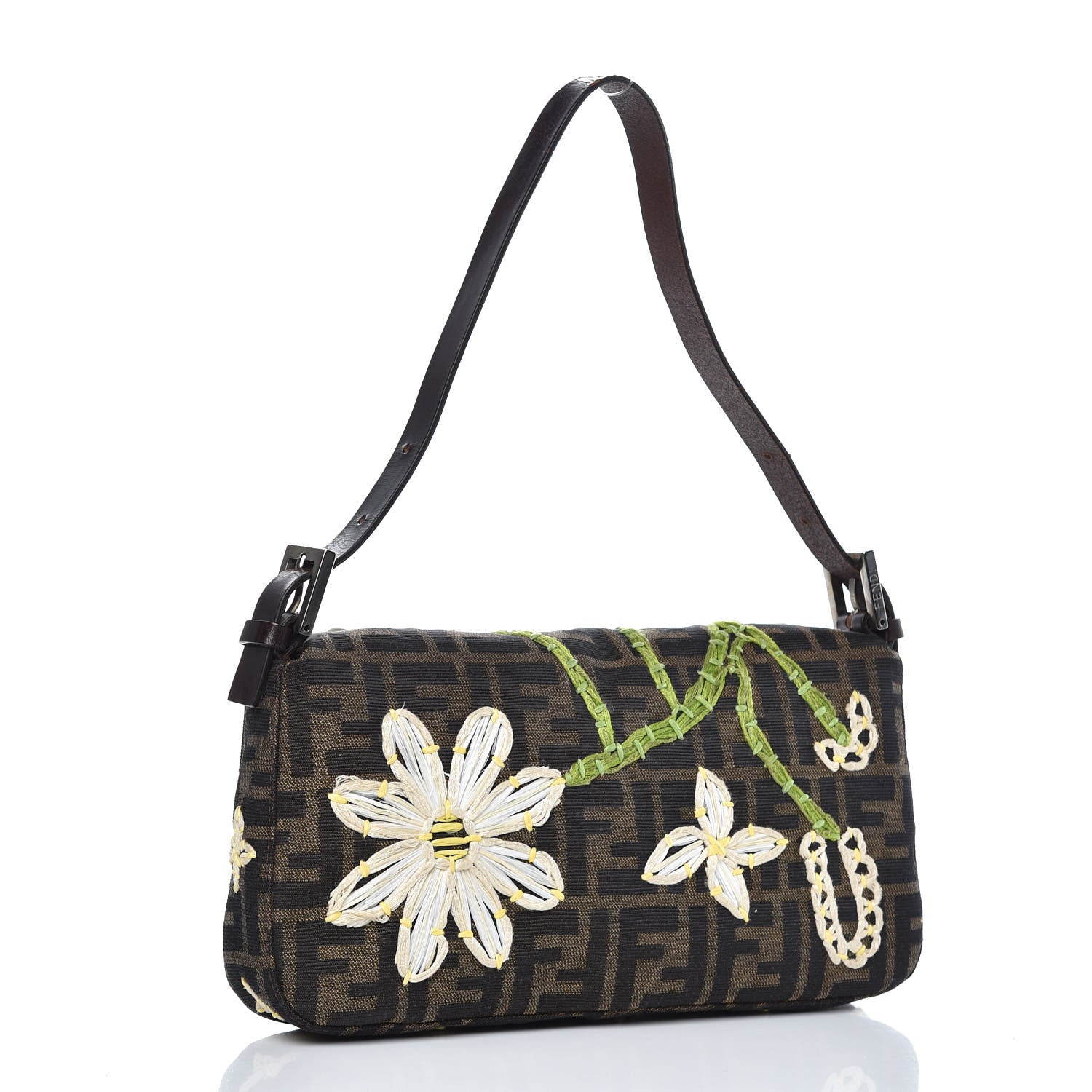 Fendi Zucca Flower Applique Baguette Tobacco 3 of 12