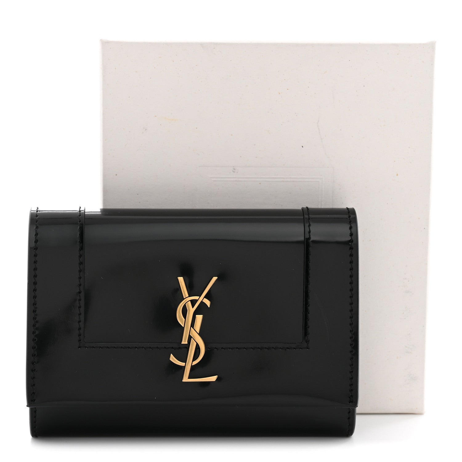 Saint Laurent Lambskin Patent Small Monogram Cassandre Envelope Wallet Black 9 of 9