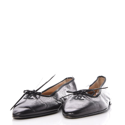 Chanel Lambskin Pointed Toe Bow Ballet Flats 37 Black 3 of 9