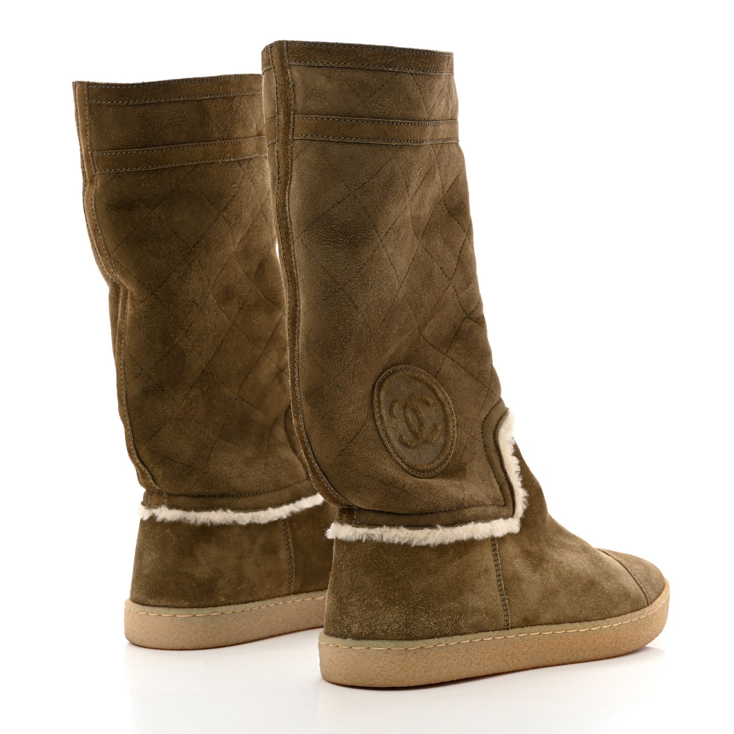 Suede Shearling Boots 36.5 Khaki