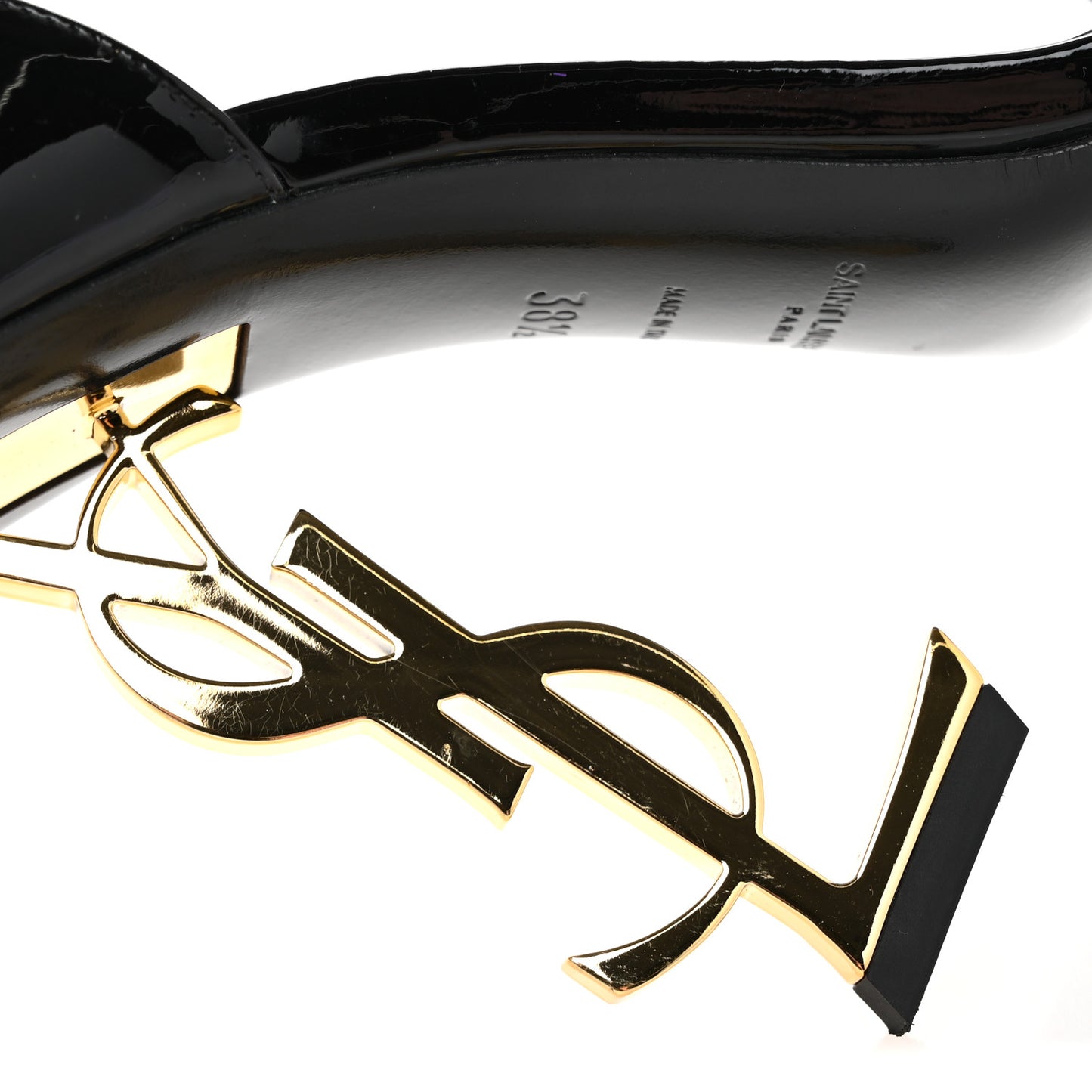 Patent Calfskin Opyum 110 Sandals 38.5 Black Gold