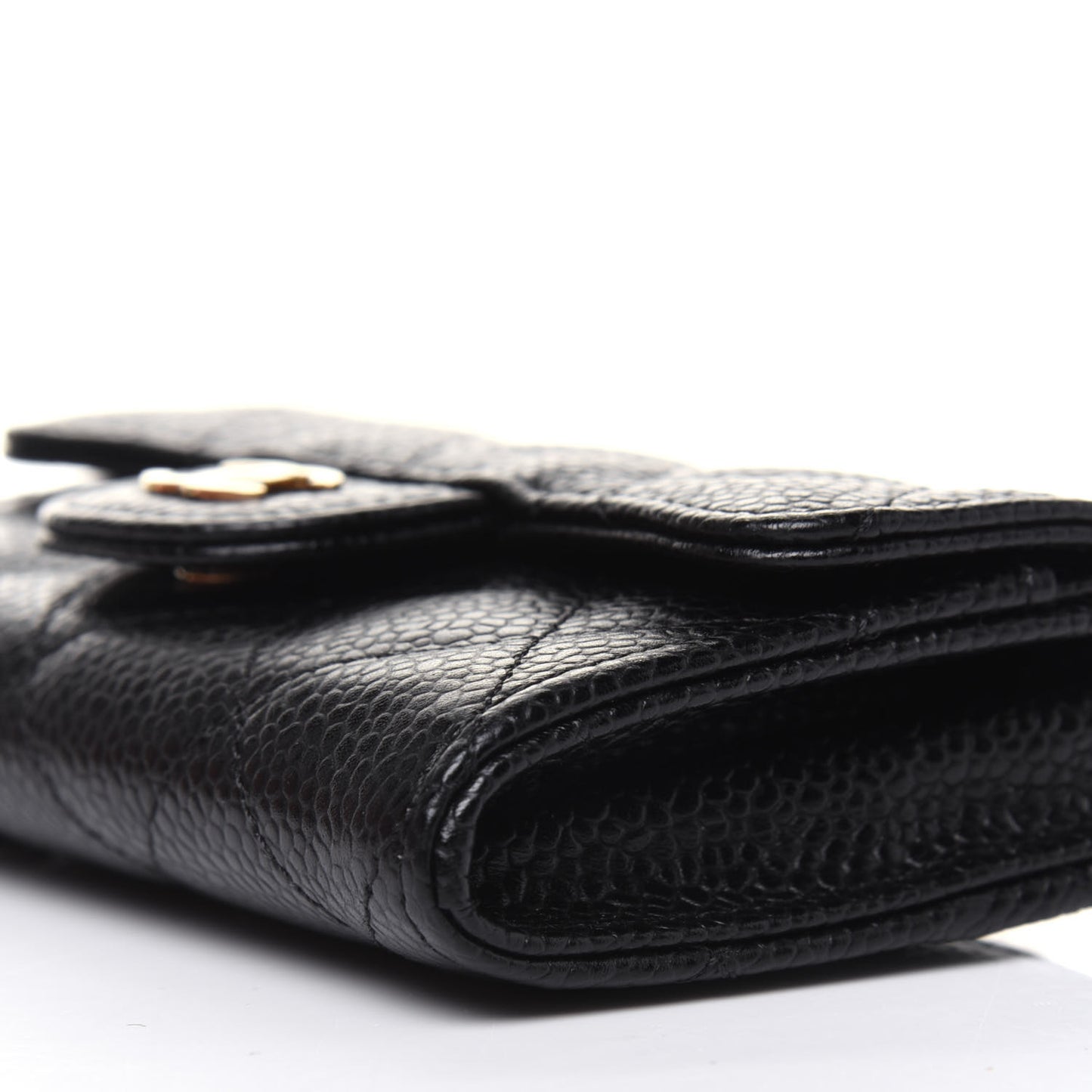 Caviar Quilted Flap Card Holder Wallet Black