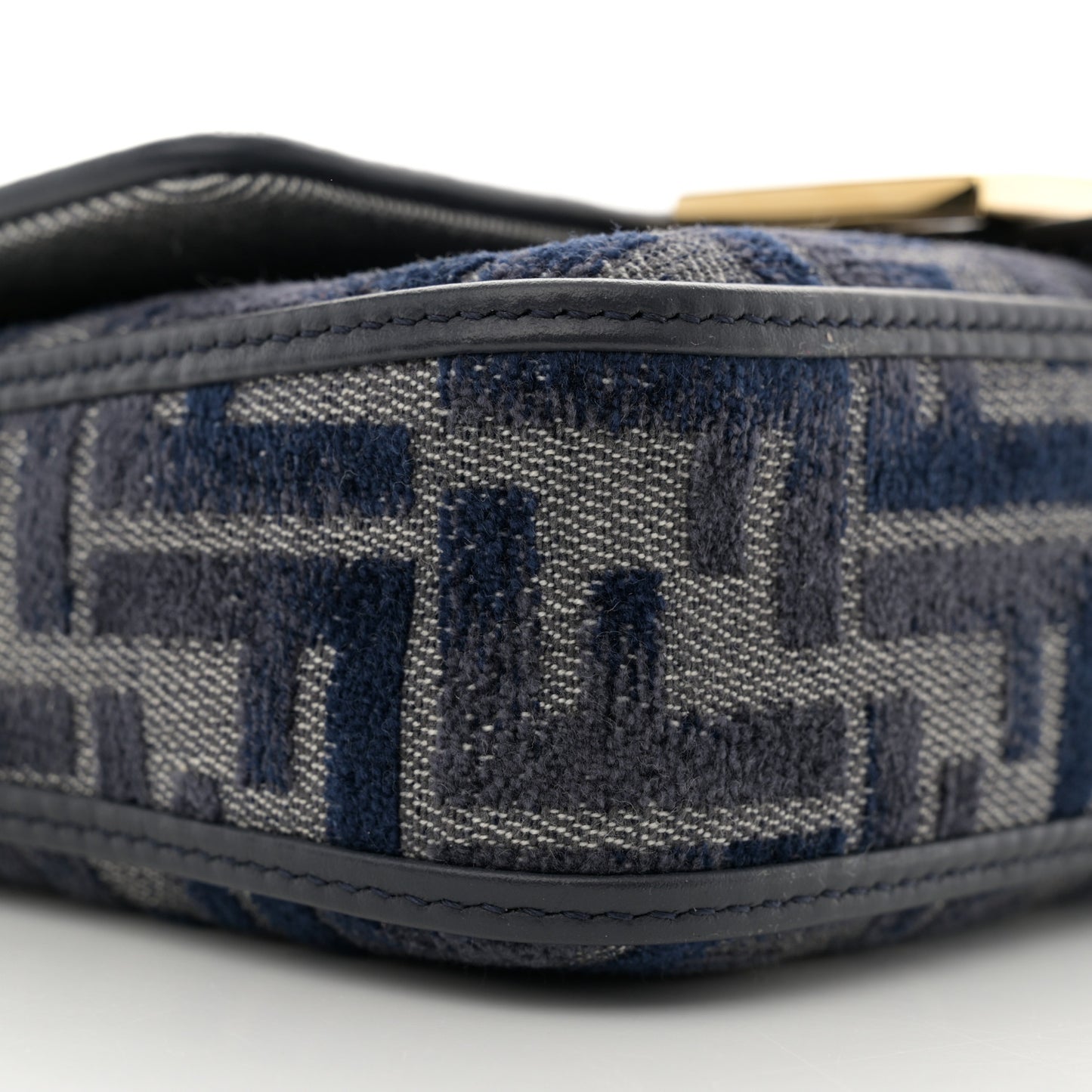 Chenille Vitello Grace FF Embroidered Mini Baguette Dark Blue Grey