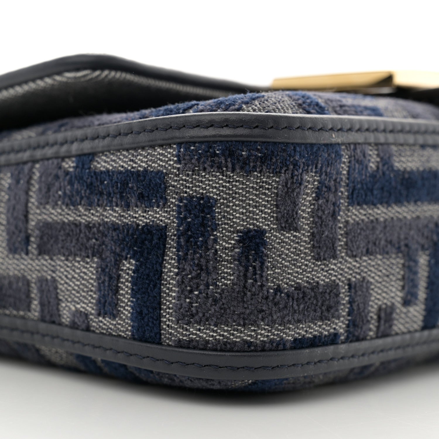 Fendi Chenille Vitello Grace FF Embroidered Mini Baguette Dark Blue Grey 9 of 10