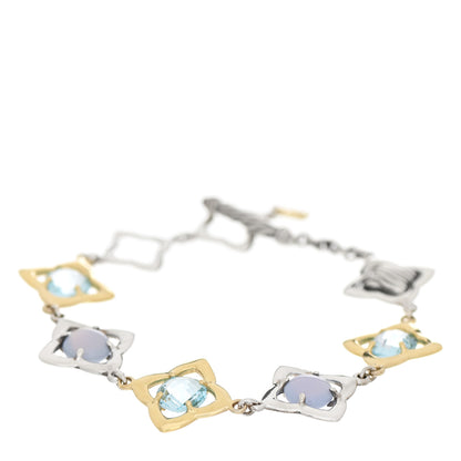 David Yurman Sterling Silver 18K Yellow Gold Chalcedony Blue Topaz Quatrefoil Bracelet 1 of 4