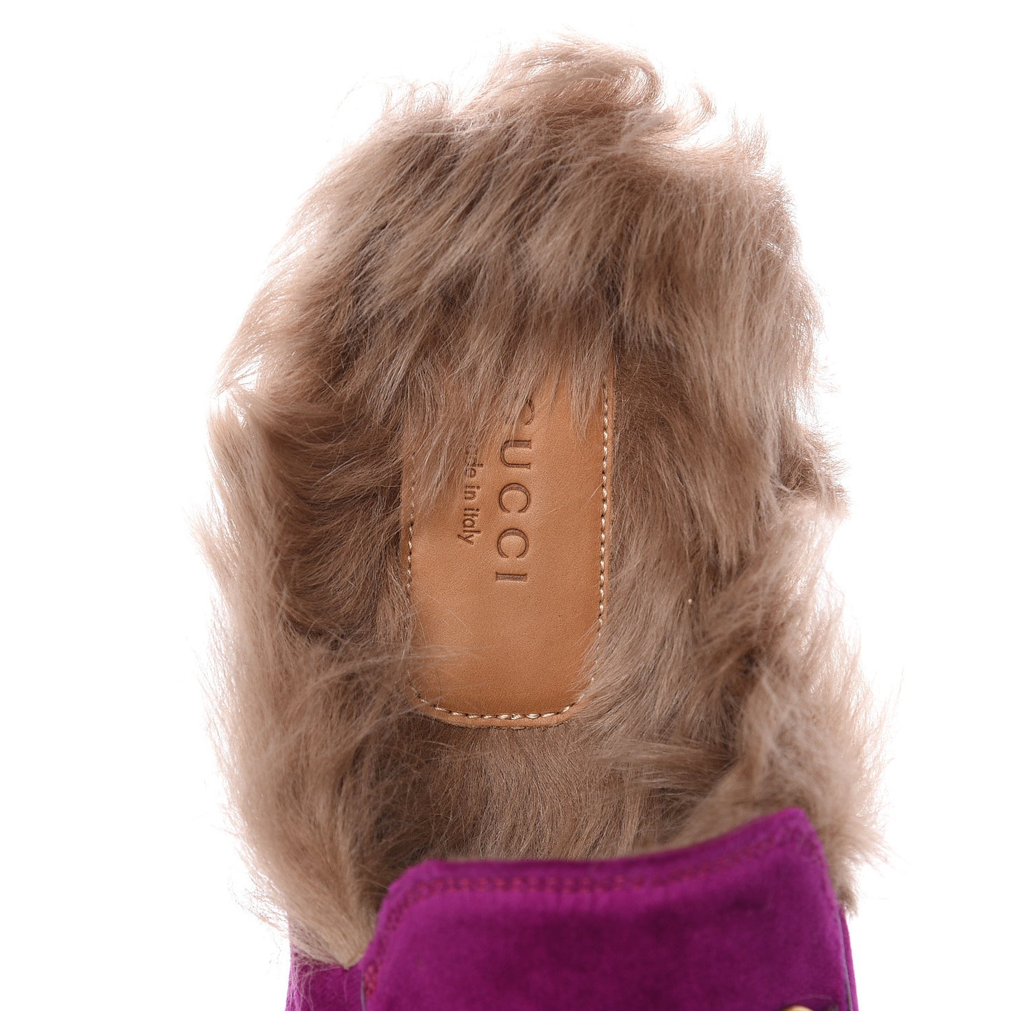 Velvet Fur Womens Princetown Slippers 38.5 Fucsia Violet Cyclamen Natural