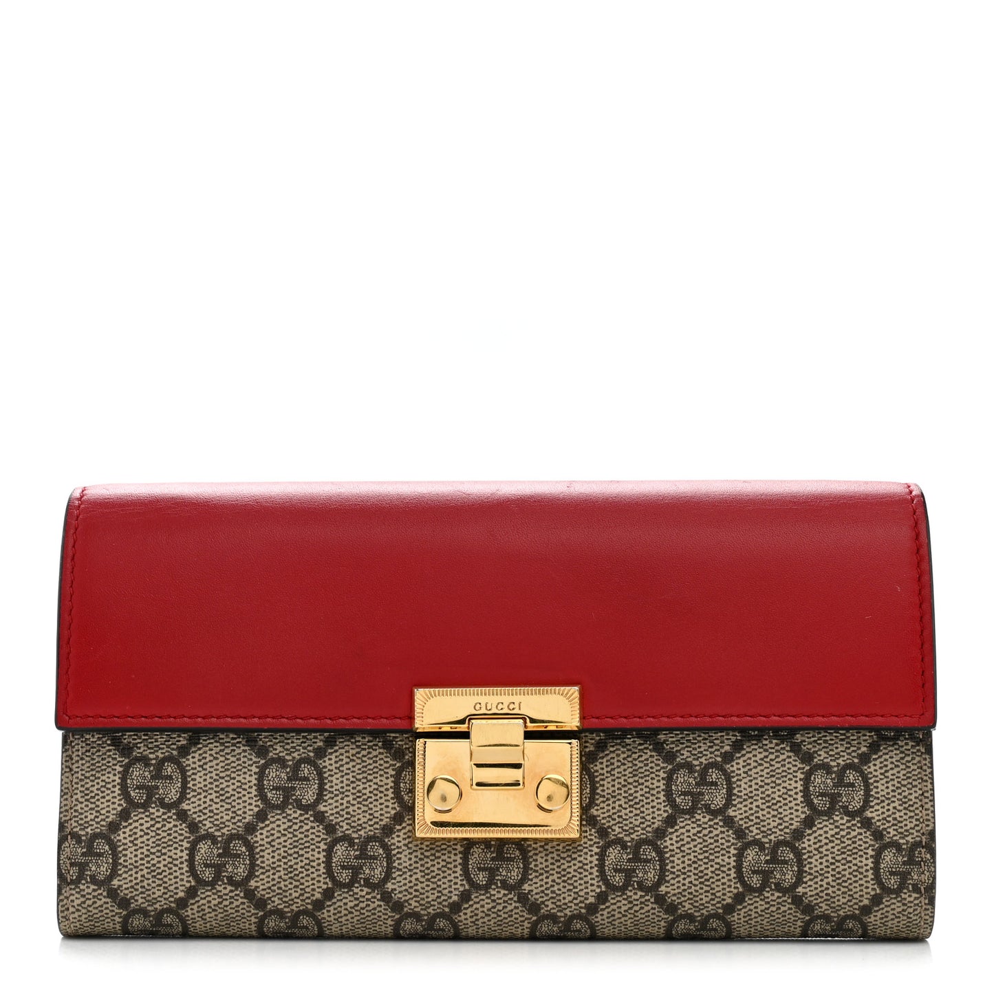 GG Supreme Monogram Moon Calfskin Padlock Continental Chain Wallet Beige Ebony Hibiscus Red New Rosette