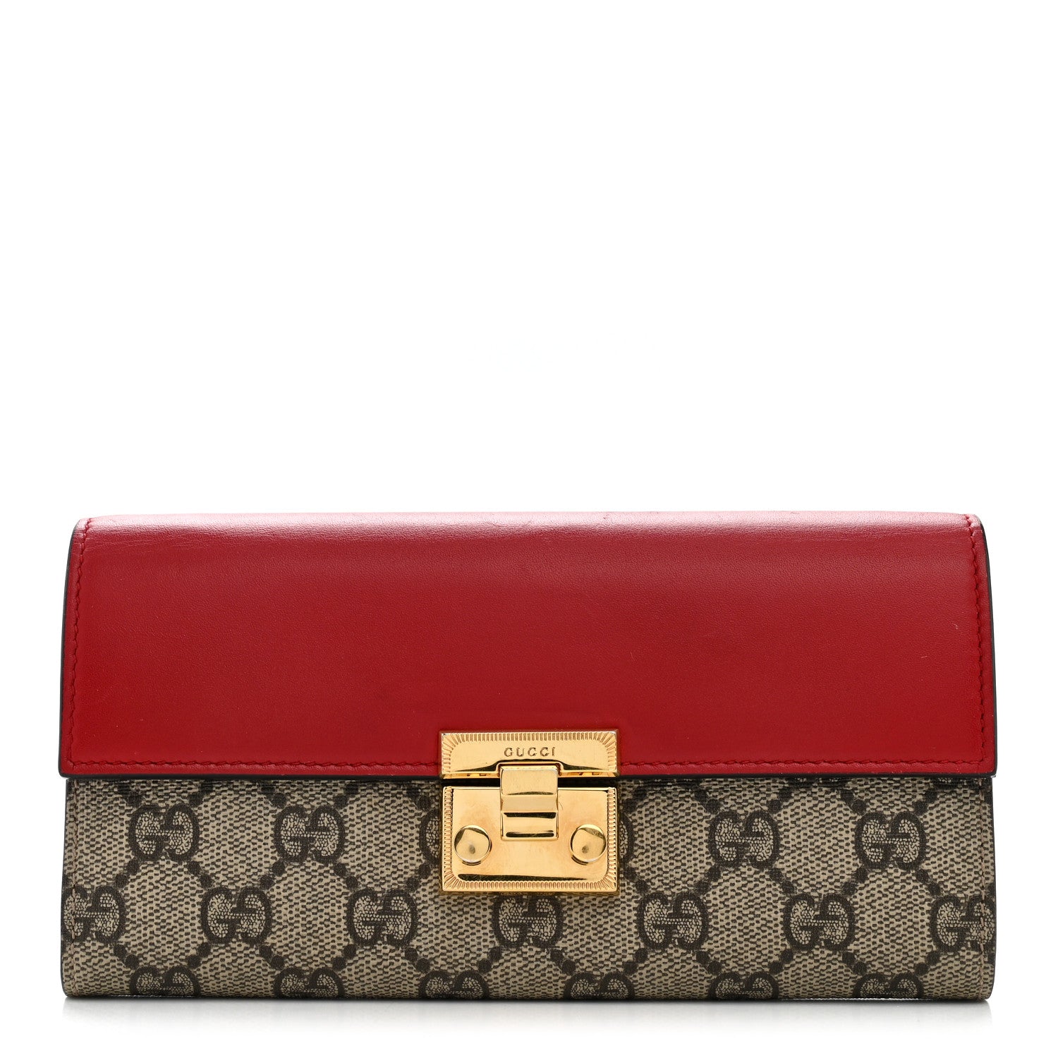 Gucci GG Supreme Monogram Moon Calfskin Padlock Continental Chain Wallet Beige Ebony Hibiscus Red New Rosette 1 of 7