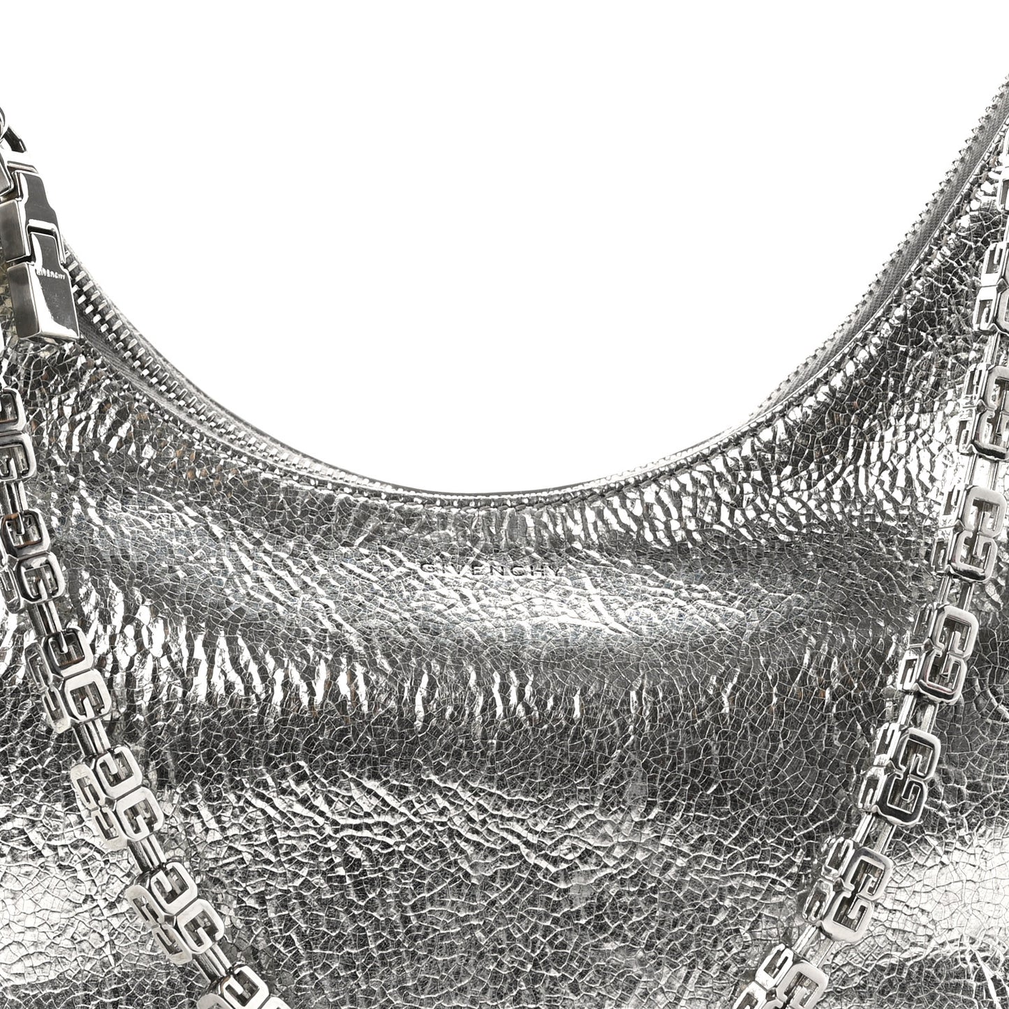 Metallic Lambskin Small Moon Cut Out Shoulder Bag Silvery