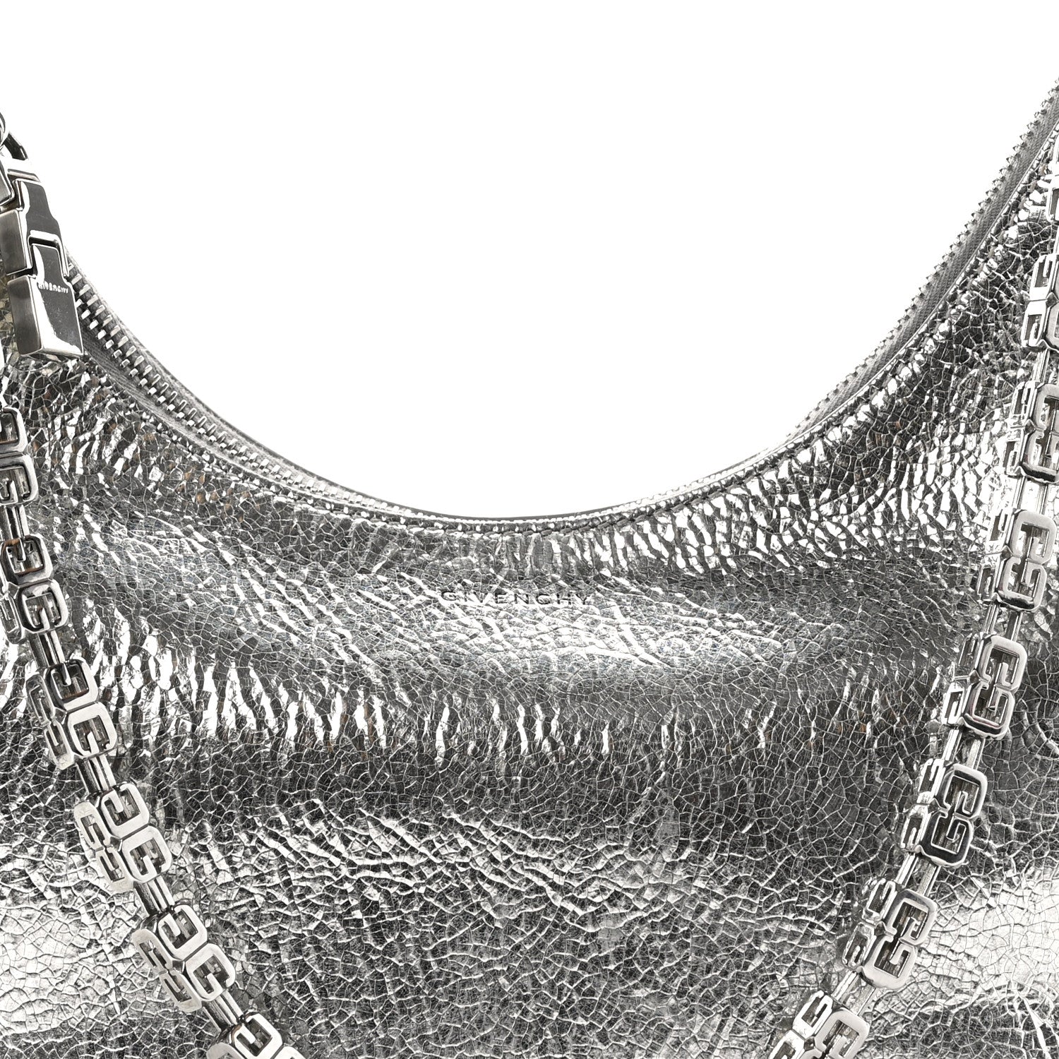 Givenchy Metallic Lambskin Small Moon Cut Out Shoulder Bag Silvery 8 of 11