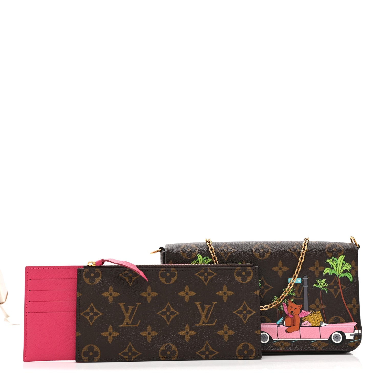 Louis Vuitton Monogram 2021 Christmas Animation Hollywood Pochette Felicie Chain Wallet Fuchsia 3 of 10