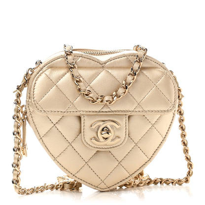 Chanel Metallic Lambskin Quilted CC In Love Heart Clutch With Chain Gold 1 of 10