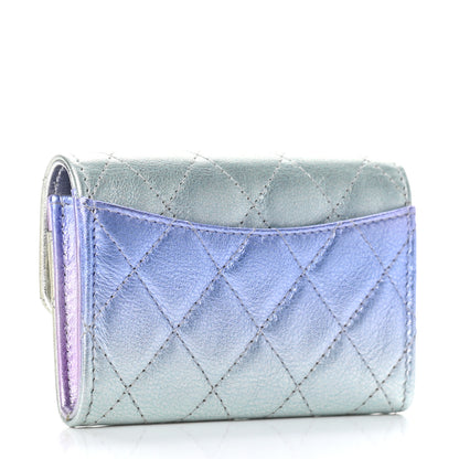 Chanel Gradient Metallic Calfskin Quilted Flap Card Holder Wallet Silver Blue Yellow Purple 3 of 8