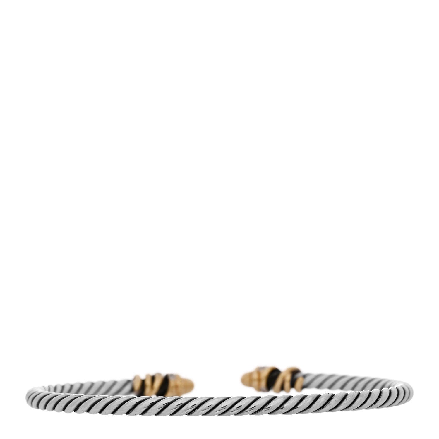 David Yurman Sterling Silver 18K Yellow Gold Diamond 3mm Petite Helena Cuff Bracelet 2 of 3