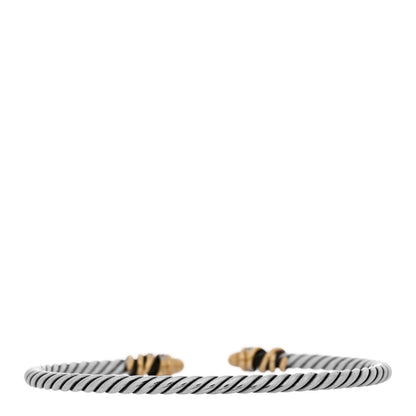 David Yurman Sterling Silver 18K Yellow Gold Diamond 3mm Petite Helena Cuff Bracelet 2 of 3
