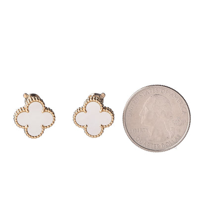 Van Cleef & Arpels 18K Yellow Gold Mother of Pearl Vintage Alhambra Earrings 2 of 5