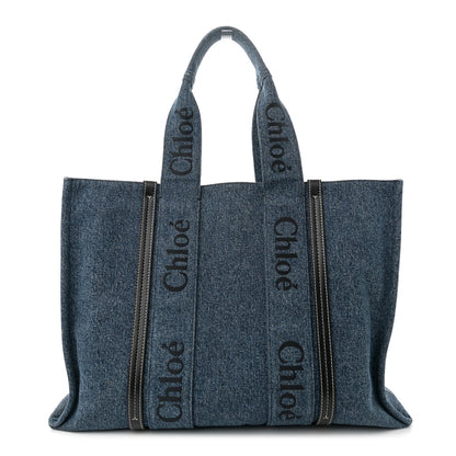 Chloe Denim Calfskin Large Woody Ribbon Tote Blue 1 of 10
