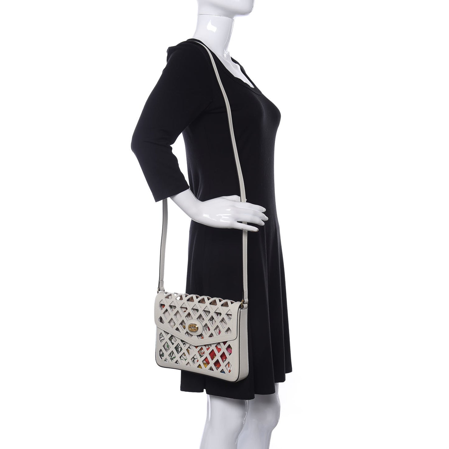 Canvas Flora Floral Calfskin Medium Cutout Shoulder Bag White Multicolor