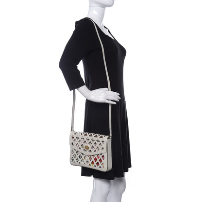 Gucci Canvas Flora Floral Calfskin Medium Cutout Shoulder Bag White Multicolor 2 of 19